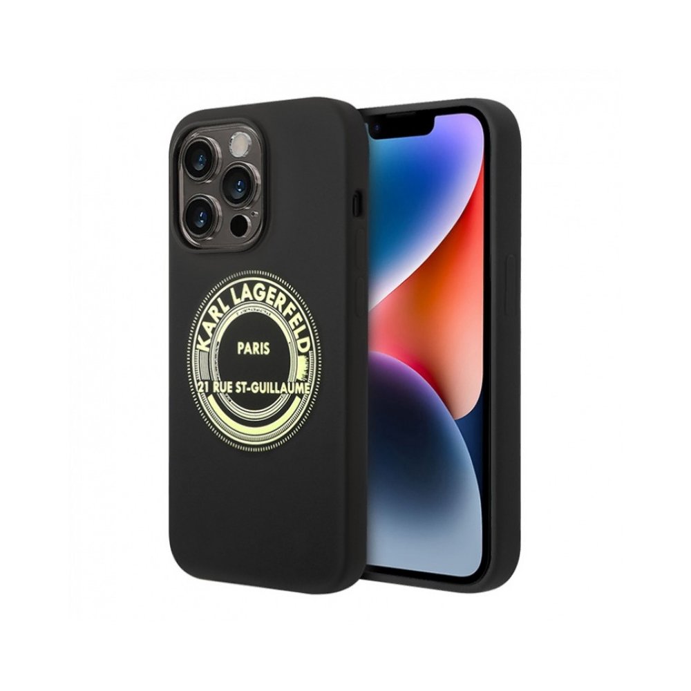 Чехол Lagerfeld для iPhone 14 Pro Max Liquid glitter RSG Round logo Hard. Цвет: чёрный Чехол Lagerfeld для iPhone 14 Pro Max Liquid glitter RSG Round logo Hard. Цвет: чёрный