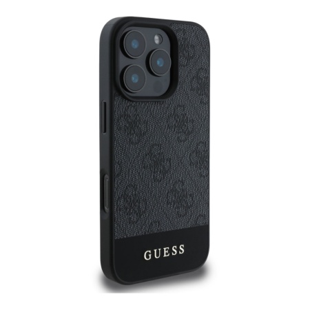 Чехол Guess PU 4G Bottom stripe Metal logo для iPhone 16 Pro Max. Цвет: серый