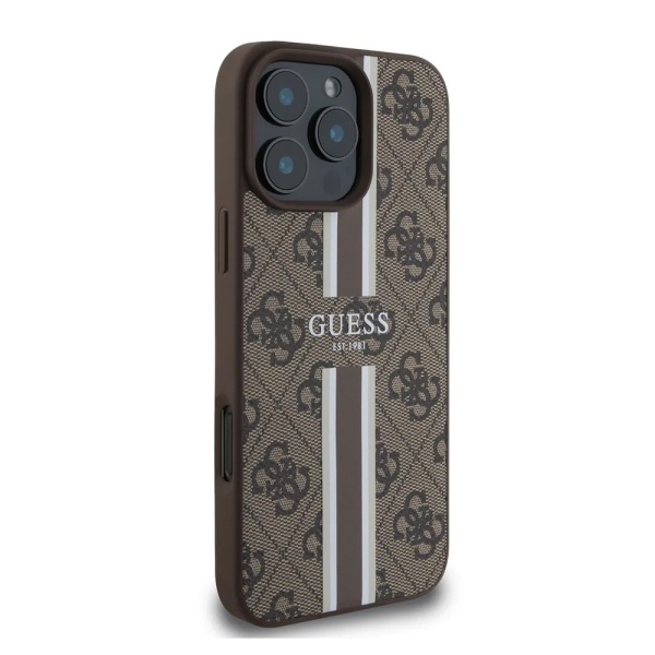 Чехол Guess PU 4G Stripes MagSafe для iPhone 16 Pro Max. Цвет: коричневый