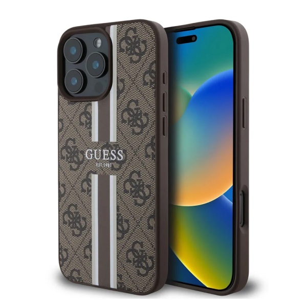 Чехол Guess PU 4G Stripes MagSafe для iPhone 16 Pro Max. Цвет: коричневый