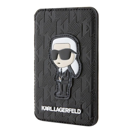 Магнитный бумажник Lagerfeld Cardslot MagSafe Stand Saffiano Monogram NFT Karl Ikonik Цвет: чёрный