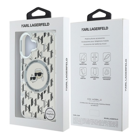 Чехол Lagerfeld PC/TPU Monogram NFT Karl & Choup Metal Cam MagSafe для iPhone 16. Цвет: прозрачный