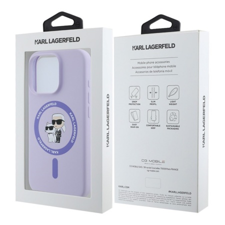 Чехол Lagerfeld Liquid Silicone NFT Karl & Choupette MagSafe для iPhone 16 Pro. Цвет: фиолетовый