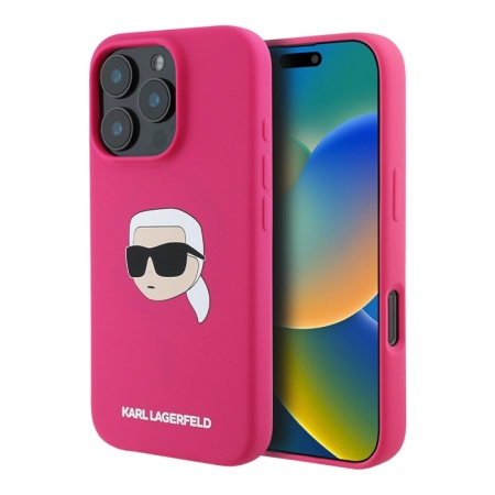 Чехол Lagerfeld Liquid Silicone NFT Karl Head MagSafe для iPhone 16 Pro Max. Цвет: фуксия