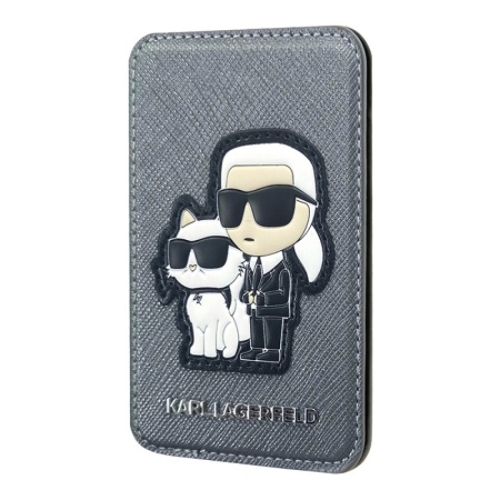 Магнитный бумажник Lagerfeld Wallet Cardslot MagSafe Stand Saffiano NFT Karl&Choupette Цвет: серый