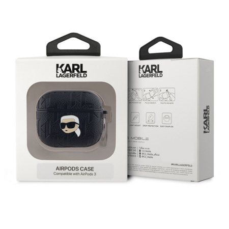 Чехол Lagerfeld PU Saffiano Monogram with ring NFT Metal Head Karl для AirPods 3. Цвет: черный