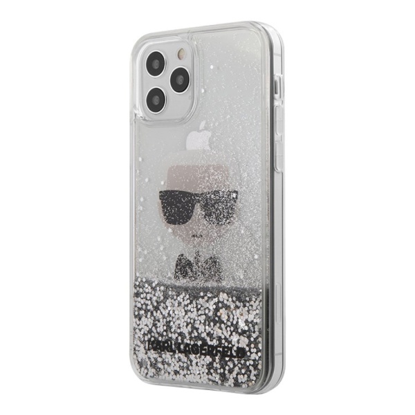 Чехол Lagerfeld для iPhone 12 Pro Max Liquid Glitter Ikonik Karl (inner) Hard. Цвет: серебристый