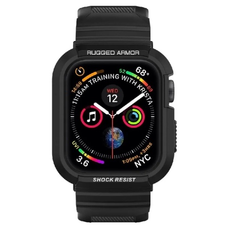 Ремешок и защитный чехол SPIGEN RUGGED ARMOR PRO для Apple Watch 44/45мм. Цвет: черный