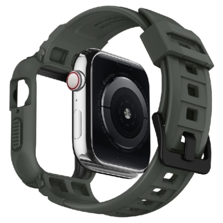 Ремешок и защитный чехол SPIGEN RUGGED ARMOR PRO для Apple Watch 44/45мм. Цвет: зеленый