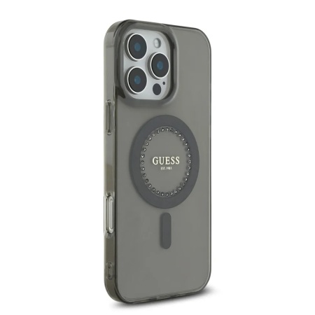 Чехол Guess PC/TPU Diamond Rhinestone Circle MagSafe для iPhone 16 Pro. Цвет: черный