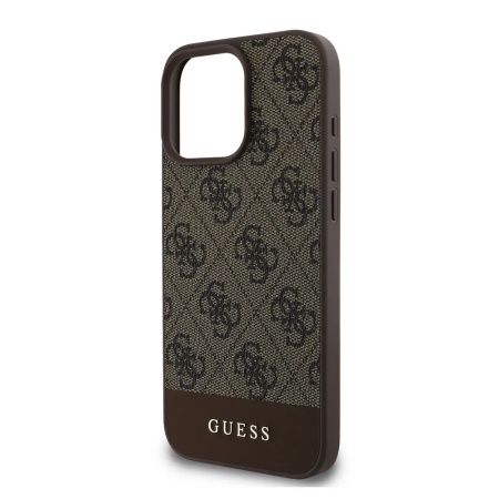 Чехол Guess PU 4G Bottom stripe Metal logo для iPhone 16 Pro Max. Цвет: коричневый