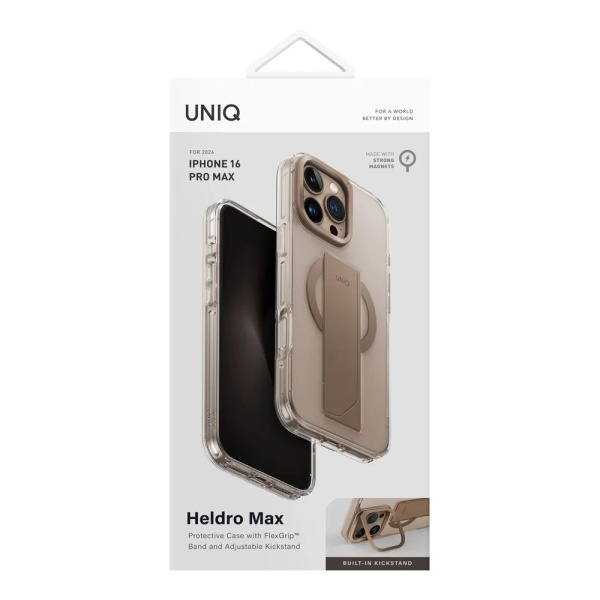 Чехол Uniq Heldro Max with FlexGrip and Camera stand MagSafe для iPhone 16 Pro Max. Цвет: золотой