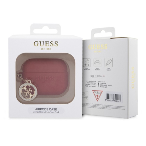 Чехол Guess Liquid Silicone with 4G Diamond charm для AirPods Pro 2. Цвет: фуксия