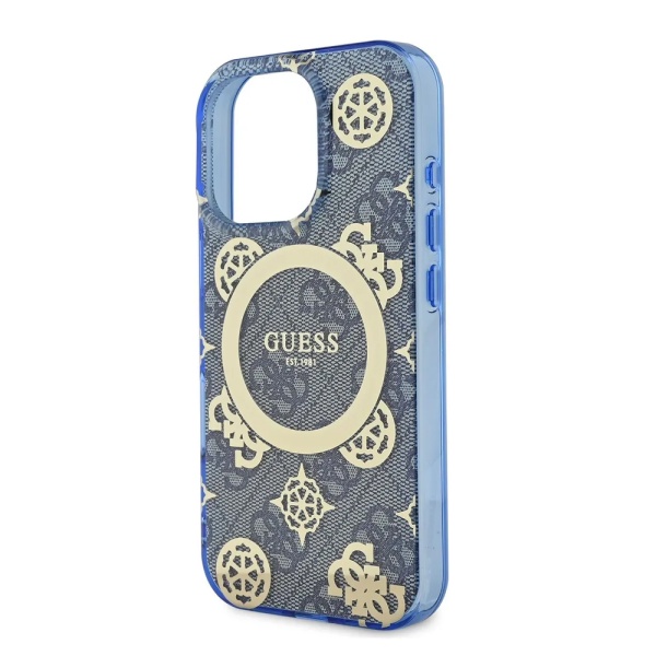 Чехол Guess PC/TPU 4G Peony MagSafe для iPhone 16 Pro. Цвет: синий