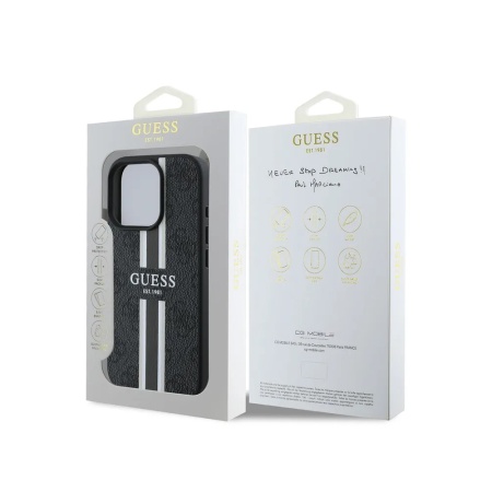 Чехол Guess PU 4G Stripes MagSafe для iPhone 16 Pro. Цвет: черный