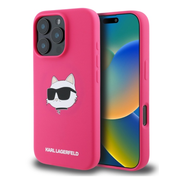 Чехол Lagerfeld Liquid Silicone NFT Choupette Head MagSafe для iPhone 16 Pro. Цвет: фуксия