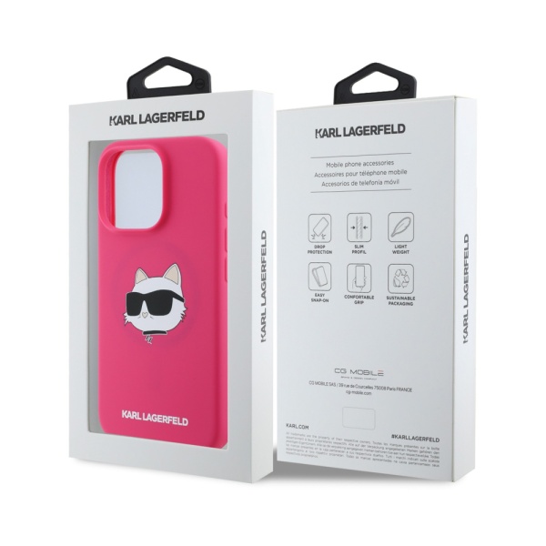 Чехол Lagerfeld Liquid Silicone NFT Choupette Head MagSafe для iPhone 16 Pro. Цвет: фуксия