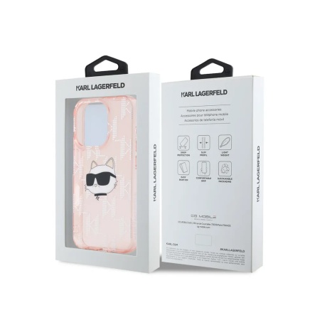 Чехол Lagerfeld PC/TPU Monogram NFT Choupette Head для iPhone 16 Pro. Цвет: розовый