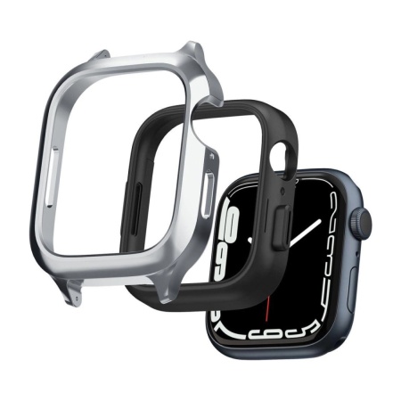 Ремешок и защитный чехол SPIGEN METAL FIT PRO для Apple Watch 44/45мм. Цвет: серебристый