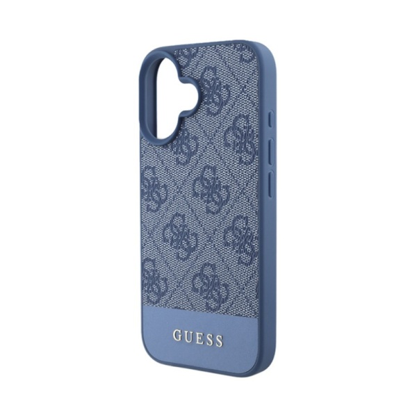 Чехол Guess PU 4G Bottom stripe Metal logo для iPhone 16. Цвет: синий