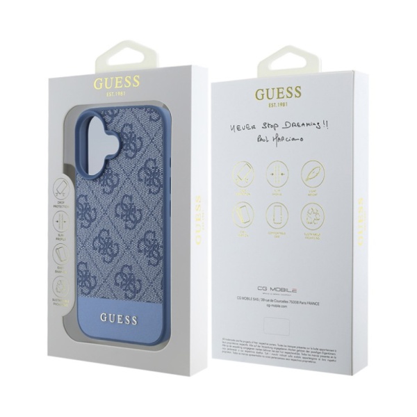 Чехол Guess PU 4G Bottom stripe Metal logo для iPhone 16. Цвет: синий