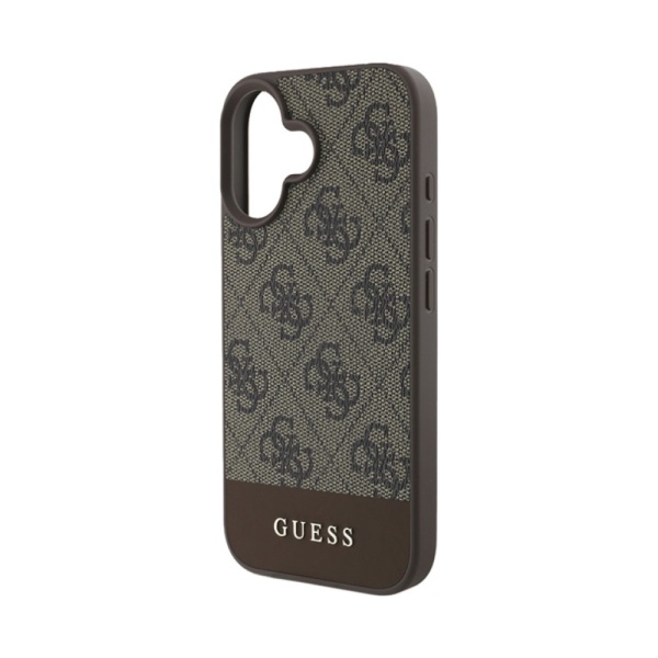 Чехол Guess PU 4G Bottom stripe Metal logo для iPhone 16. Цвет: коричневый