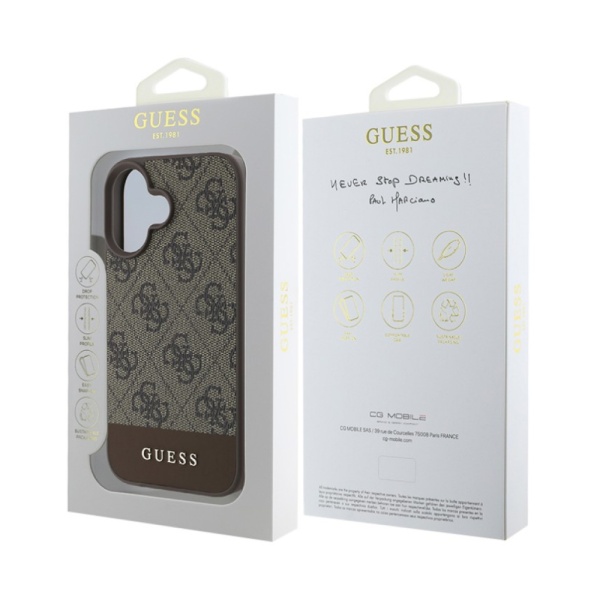 Чехол Guess PU 4G Bottom stripe Metal logo для iPhone 16. Цвет: коричневый