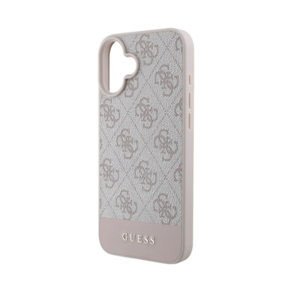 Чехол Guess PU 4G Bottom stripe Metal logo для iPhone 16. Цвет: розовый