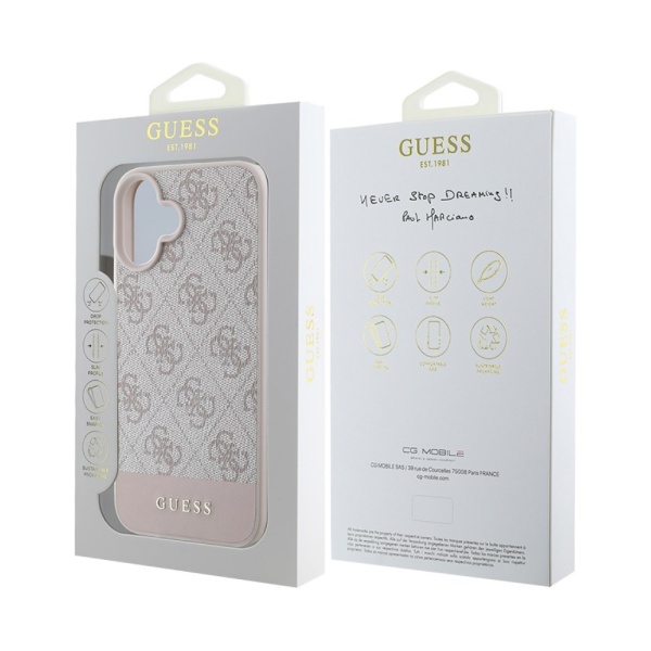 Чехол Guess PU 4G Bottom stripe Metal logo для iPhone 16. Цвет: розовый