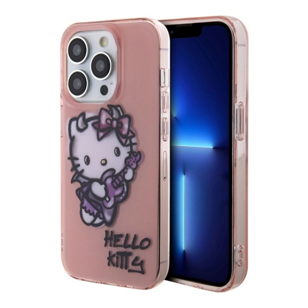 Чехол Hello Kitty PC/TPU Graffiti Guitar для iPhone 15 Pro. Цвет: розовый