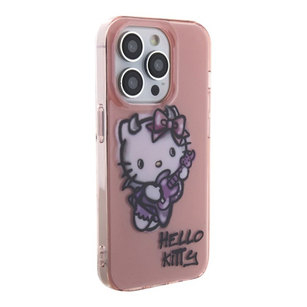 Чехол Hello Kitty PC/TPU Graffiti Guitar для iPhone 15 Pro. Цвет: розовый