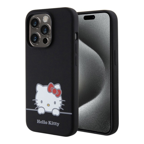 Чехол Hello Kitty Liquid Silicone Dreaming Kitty для iPhone 15 Pro Max. Цвет: черный