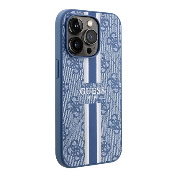 Чехол Guess для iPhone 14 Pro Max PU 4G Stripes Hard. Цвет: синий