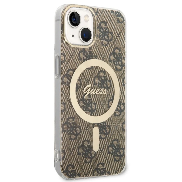 Чехол Guess PC/TPU 4G Hard MagSafe для iPhone 15. Цвет: коричневый/золотой