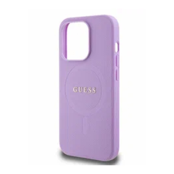 Чехол Guess PU Saffiano with metal logo Hard MagSafe для iPhone 15 Pro Max. Цвет: фиолетовый