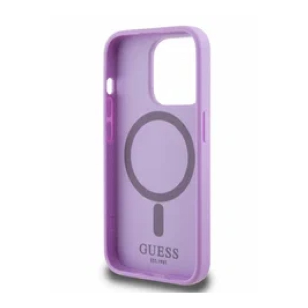 Чехол Guess PU Saffiano with metal logo Hard MagSafe для iPhone 15 Pro Max. Цвет: фиолетовый