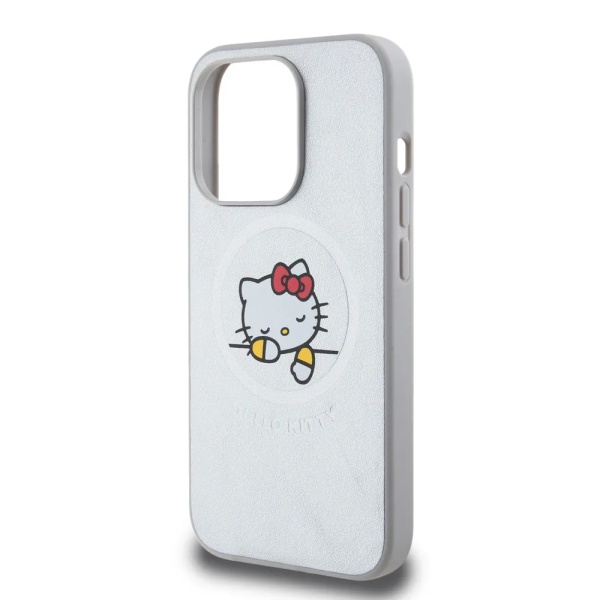 Чехол Hello Kitty PU Leather Kitty Asleep для iPhone 15 Pro. Цвет: серебристый