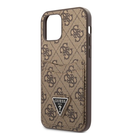 Чехол Guess для iPhone 12 Pro Max PU 4G Double cardslot Metal triangle logo Hard. Цвет: коричневый