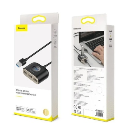 Кабель-разветвитель Baseus Square 4 в 1 USB-A to 3xUSB-A, 1м. Цвет: чёрный