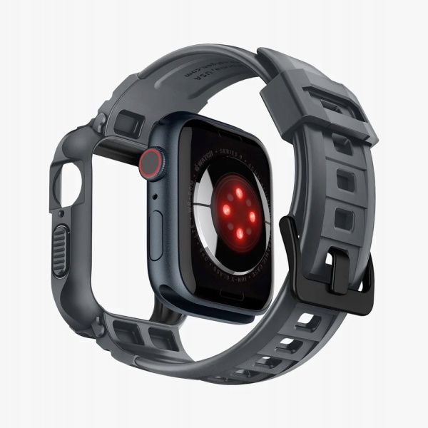 Ремешок и защитный чехол SPIGEN RUGGED ARMOR PRO для Apple Watch 44/45мм. Цвет: темно-серый