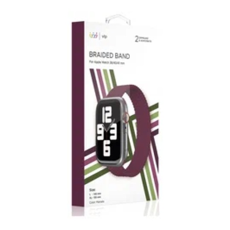 Ремешок нейлоновый плетёный VLP для Apple Watch 38мм/40мм/41мм, L/XL, 2 шт. Цвет: марсала