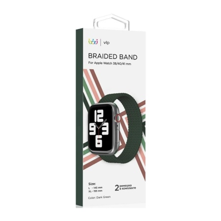 Ремешок нейлоновый плетёный VLP для Apple Watch 38мм/40мм/41мм, L/XL, 2 шт. Цвет: темно-зеленый