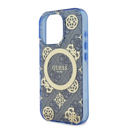 Чехол Guess PC/TPU 4G Peony MagSafe для iPhone 16 Pro Max. Цвет: синий