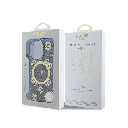 Чехол Guess PC/TPU 4G Peony MagSafe для iPhone 16 Pro Max. Цвет: синий