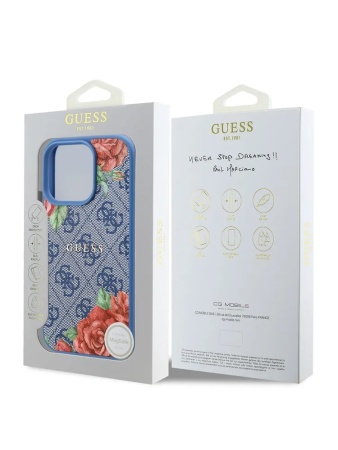 Чехол Guess PU Flowers Roses MagSafe для iPhone 16 Pro Max. Цвет: синий