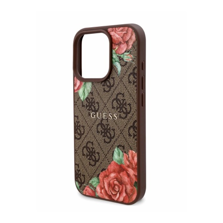 Чехол Guess PU Flowers Roses MagSafe для iPhone 16 Pro Max. Цвет: коричневый