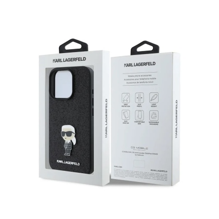 Чехол Lagerfeld Fixed glitters NFT Karl Ikonik Metal pin для iPhone 16 Pro. Цвет: черный