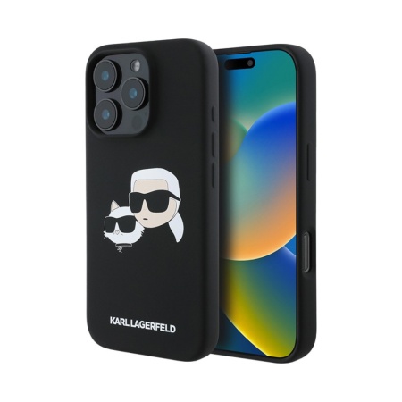 Чехол Lagerfeld Liquid Silicone NFT Karl & Choupette Head MagSafe для iPhone 16 Pro. Цвет: черный