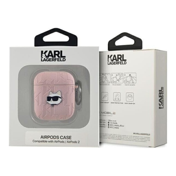 Чехол Lagerfeld PU Saffiano Monogram with ring NFT Metal Head Choupette для Airpods 1/2. Цвет: роз.