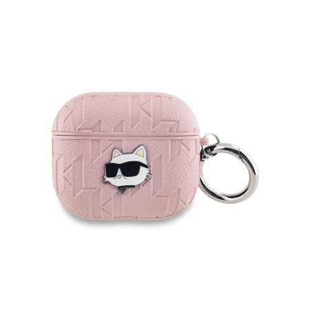 Чехол Lagerfeld PU Saffiano Monogram with ring NFT Metal Head Choupette для AirPods 3. Цвет: розовый